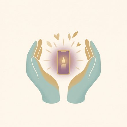 Cupped hands offering a glowing phone